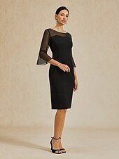 preiswerte Teelänge-Schlauchkleid Brautmutterkleid Elegant Party Rundhalsausschnitt Knielang Polyester Dreiviertelarm mit Kristalle Einfarbig 2025