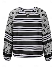 ieftine Topuri cu dungi și geometrice-Pentru femei Hanorac pulover Geometric Dungi Casual Manșon Lung Stil Nautic Topuri obișnuite Stradă Zilnice Imprimeu Negru Verde Deschis Roșu-aprins Portocaliu Toamnă Iarnă