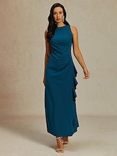 levne Party šaty-Dámské Maxi šaty Plášťové šaty Elegantní Večírek Semiformální šaty Svatební host Koktejlový večírek Pevná barva Bez rukávů Tričkový Úzký výstřih Inkoustová modř Léto Jaro Podzim