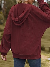 billige Teksturert hettegensere og sweatshirt-Dame Hettegensere med glidelås عادي Gatemote Fritid Langermet Med hette Vanlige topper Gate Ferie Ut på byen Glidelås Lomme Lys Rosa Svart Vin Navyblå Blå Høst Vinter