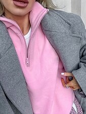 tanie Teksturowane bluzy i swetry-Damskie Pullover Plemienny Moda miejska Codzienny Wygodny Długi rękaw Wysoki Zwykłe topy Ulica Święto Wyjściowe Nadruk Quarter Zip Rumiany róż Jesień