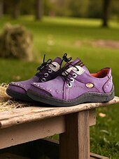 abordables Baskets femme-Chaussures décontractées à lacets en cuir violet pour femmes – Chaussures rétro confortables faites à la main pour le quotidien, les voyages et les activités de plein air