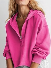 baratos Moletons e Sweatshirts Texturizados-Mulheres Casaco com capuz Manter Quente Confortável Patchwork Moda Tecido Para Noite Final de semana Pullover Padrão Com Capuz Normal Manga Longa agasalhos Preto Cinzento Claro Vermelho Rosa Outono
