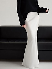 abordables Jupes unies-Femmes Jupe Moulant Mode Maxi Taille Basse Jupes Uni Micro-Élastique Soirée Rue Noir Blanche Kaki Gris Claire Automne Polyester