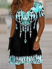 Dames Mini-jurk T shirt jurk Zonnejurk Vakantie Casual Boho Uitgaan Normale pasvorm Grafisch Paisley Abstract Korte mouw V-hals Blozend Roze blauw Paars Oranje Zomer Lente voordelige Boho Jurken-Dames Mini-jurk T shirt jurk Zonnejurk Vakantie Casual Boho Uitgaan Normale pasvorm Grafisch Paisley Abstract Korte mouw V-hals Blozend Roze blauw Paars Oranje Zomer Lente