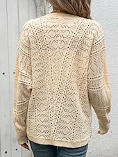 preiswerte Damen Einfache Oberteile-Damen Pullover Strickjacke Mode Streetwear Täglich Einfarbig Gerippt V Ausschnitt Gestrickt Loch Langarm Normale Oberteile Stricken Ferien Ausgehen Wochenende Aprikose Frühling Herbst