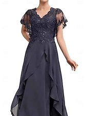 preiswerte Bodenlänge-A-Line Brautmodenkleid Elegantes V-Ausschnitt Tee-Länge Chiffon Kurzarm mit einfarbig