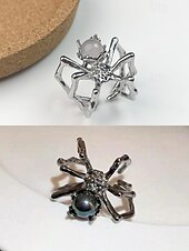 economico Accessori di Halloween-Set di anelli da donna a forma di ragno per Halloween: anelli in lega aperti regolabili con stile punk gotico, design a ragno con gemme bianche e nere per feste in maschera, cosplay e serate spettrali