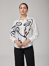 preiswerte Blusen-weißes Langarmhemd mit künstlerischem Print