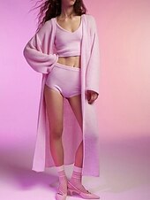 tanie Kardigany i odzież wierzchnia-Damskie Sweter Sweter rozpinany Moda Moda miejska Codzienny Jednokolorowe Prążkowany Otwarty przód Dzianiny Długi rękaw Długie topy Robić na drutach Święto Wyjściowe Weekend Biały Żółty Jesień Zima