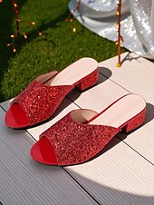 halpa Yöelämäjuhla-Naisten ruusukullanväriset glitterillä varustetut avokärkiset muulit nilkkaremmillä - elegantit lohkokorkosandaalit yöelämän juhliin ja iltatilaisuuksiin