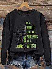 ieftine Topuri de Halloween-Hanorace pentru femei Halloween cu imprimeu grafic casual mânecă lungă guler rotund regular îmbrăcăminte de stradă zilnic imprimeu casual alb verde primăvară-toamnă-iarnă