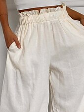baratos perna larga e cintura alta-Mulheres Perna larga Calças Roupa de rua Casual Comprimento total Natural Tecido Cintura elástica Confortável Feriado Roupa Diária Final de semana clarete Ferrugem Azul marinho Branco Outono Normal