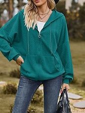 billige Teksturert hettegensere og sweatshirt-Dame Hettegensere med glidelås عادي Gatemote Fritid Langermet Med hette Vanlige topper Gate Ferie Ut på byen Glidelås Lomme Lys Rosa Svart Vin Navyblå Blå Høst Vinter