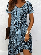 economico Abiti a Strisce e Geometrici-Per donna Mini Abito Vestito Estivo Abito a Maglia Vestito Casual Vestito T-Shirt Vacanza Casual Vestibilità regolare Grafico Geometrico Astratto Manica Corta Scollo a V Blu Bianco e nero Giallo Rosa