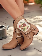 abordables Cowboy et bottes occidentales-Bottes western brodées pour femmes avec franges et pompons – bottes bohème chic pour le travail à la ferme et les sorties décontractées