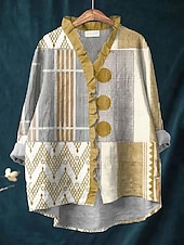 levne Dámské pruhované a geometrické topy-Dámské Boho košile Grafika Geometrický Elegantní Čechy Aktivní Do V Běžné topy Denní Dovolená Oblečení na pláž Volány Džínová modrá Žlutá Rubínově červená Vodní modrá Fialová Podzim