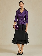 billige Dressy topper-Dame Bluse Kveldstopper Helfarge عادي Elegant metallic Stilfull 3/4 ermer V-hals Vanlige topper Bryllupsgjest Aftenselskap Semi-formelt knyte foran Aubergine Vår, Høst, Vinter, Sommer