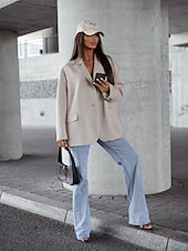 cheap Blazers &amp; Suits-Women&#039;s Blazer Formal Patchwork Solid Color Casual / Daily Elegant Regular Fit Outerwear Long Sleeve Fall Maroon S