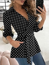 billige Kvinne Grafiske Topper-Dame Bluse Geometrisk Elegant Stilfull Grunnleggende Langermet V-hals Vanlige topper Daglig Blondér Trykt mønster Svart og Hvit Svart Hvit Blå Grønn Sommer Vår Høst