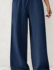 abordables jambe large et taille haute-Femmes Jambe large Slacks Streetwear Occasionnel Longueur complète Naturel Uni Avec Poches Conception à cordon élastique Confortable Rue Tenue quotidienne Week-end Noir Rose Vert Véronèse Bleu Automne