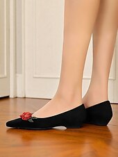 abordables Sandalias planas de mujer-Bailarinas de ante burdeos para mujer: diseño de rosas bordadas con flores, elegantes zapatos sin cordones con punta puntiaguda para salidas informales, fiestas en el jardín y citas románticas.