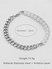 tanie Biżuteria męska-męski zestaw biżuterii z pereł i łańcuszków – modny naszyjnik i bransoletka z pół perły, pół metalu na styl uliczny, hip-hopowy i imprezowy