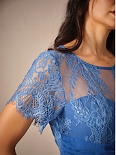 cheap Dress Sets-Women&#039;s Wedding Guest Jacket Dress Lace Dress Chiffon Dress Cocktail Dresses Formal Dresses Cardigan Ruched Long Sleeve Cocktail Party Blue Spring Summer Fall