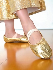 baratos Sapatos de Aulas de Dança-sapatilhas femininas douradas metálicas com tiras elásticas cruzadas - sapatos de dança profissionais