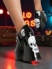 Γυναικεία μαύρα τακούνια πλατφόρμας Mary Jane με τύπωμα νεκροκεφαλής και αγκράφα με αστέρι – γοτθικά παπούτσια για το Halloween για πανκ μόδα, cosplay και θεματικές εκδηλώσεις Χαμηλού Κόστους Για γυναίκες-Γυναικεία μαύρα τακούνια πλατφόρμας Mary Jane με τύπωμα νεκροκεφαλής και αγκράφα με αστέρι – γοτθικά παπούτσια για το Halloween για πανκ μόδα, cosplay και θεματικές εκδηλώσεις