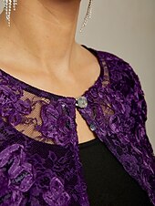 abordables Blazers et Costumes-veste blazer femme dentelle brodée paillettes ouvert devant élégant floral formel anniversaire fête mariage invité ouvert devant court col rond coupe régulière manches 3/4 vêtements d&#039;extérieur
