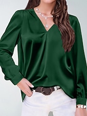 preiswerte Elegante Oberteile-Damen Hemd Bluse Einfach Modern Lässig Langarm V Ausschnitt Normale Oberteile Täglich Ferien Ausgehen Gerafft Schwarz Weiß Gelb Rosa Wein Herbst