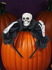 levne Halloweenské doplňky-Dámská květinová koruna v gotickém stylu s lebkou a kostrou, ideální pro halloweenský vzhled