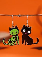 levne Halloweenské doplňky-Sada dámských visících náušnic na Halloween – pavučina a pavouk, lebka, netopýr a duch, lehká černá slitina s kamínky, gotický styl pro kostýmní večírky, cosplay a večerní zábavu