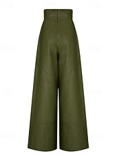 economico gamba larga e vita alta-Per donna Gamba larga Pantaloni di pelle Streetwear Casual Lunghezza intera Naturale Semplice Tasca Elastico in vita Confortevole All&#039;aperto Vacanza Ferie Nero Verde militare Autunno Vestibilit