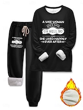 abordables Ensembles deux pièces-Femmes Élégant Chaud Mode Ensembles deux pièces Survêtement Ensembles de Pantalons manche longue Manche Évêque Col ras du cou Graphique Lettre Imprimé Extérieur Vacances Quotidien Noir Rose Claire