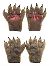 preiswerte Halloween-Zubehör-Werwolf-Krallenhandschuhe für Herren – Halloween-Handschuhe aus Kunstpelz und Leder mit spitzen Krallen, perfekt für Halloween-Kostüme und Partys