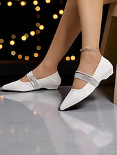 abordables Fête de la Vie Nocturne-Ballerines à bout pointu en cuir verni noir pour femmes - élégantes chaussures à enfiler avec bride en strass pour les soirées formelles et haut de gamme