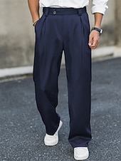 preiswerte Lose-Herren Anzughose Hose Chinos Stoffhosen Tasche Knöpfe Einfach Komfort Formell Party Arbeit Mode Klassicher Stil Schwarz Marineblau Mikroelastisch