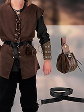 זול תלבושות-רטרו\וינטאג' ימי הביניים רנסנס מִכְנָסַיִים תלבושות חגורת מותניים פיראט ויקינג תחפושות בגדי ריקוד גברים ויקינג האלווין (ליל כל הקדושים) קרנבל נשף מסכות הצגה נשף מסכות LARP מבוגרים חולצה מכנסיים חגורה