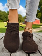 baratos Sapatilhas e Mocassins de mulher-sapatilhas casuais femininas marrons com cadarço – sapatos leves e largos para caminhadas no campo, marrons e uso diário