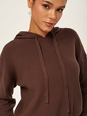 preiswerte Zweiteilige Sets-Damen Unisex Einfarbig Mit Kapuze Lässig Weites Bein Langarm Braun S M L Herbst