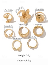 olcso Női Gyűrűk-Női 8 darabos, állítható méretű aranyötvözet gyűrűszett – bohém, mutatós ékszer virágos, kagyló- és geometrikus mintákkal partikra, esküvőkre és mindennapi viseletre