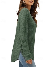 preiswerte Texturierte Oberteile-Damen Textur Bluse T Shirt T-Shirt Einfach Mode Modern Langarm Rundhalsausschnitt Normale Oberteile Täglich Ausgehen Asymmetrisch Schwarz Wein Fuchsie Braun Grün Frühling Herbst