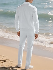 preiswerte Lässige Jacken-Herren Leichte Jacke Freizeitjacke Set Urlaub Täglich Atmungsaktiv Tasche 2 teilig Frühling Herbst Einfach Mode Klassisch Revers Regulär Schwarz Weiß Königliches Blau Khaki Grau Jacken