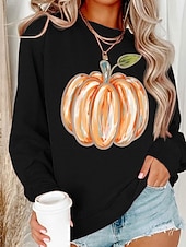 billige Halloween topper-Dame Genser med genser Gensere Gresskar Gatemote Fritid Langermet Crew-hals Vanlige topper Gate Ferie Ut på byen Trykt mønster Roségull Gressgrønn Svart Gul Lysegrønn Høst