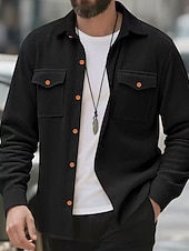 preiswerte Herrenjacken &amp; Herrenmäntel-Herren Leichte Jacke Cordjacke Cargo-Jacke Freizeitjacke Urlaub Täglich Atmungsaktiv Tasche Frühling Herbst Einfach Mode Klassisch Revers Regulär Schwarz Hellgrau Armeegrün Beige Jacken