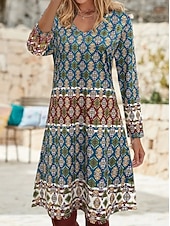 ieftine Rochie boho-Pentru femei Rochie Mini Rochie casual Rochie de Vară Rochie A line Boemia Epocă Stilat Plajă Fit regulat Grafic Geometric Abstract Manșon Lung În V Trifoi Vară Primăvară Toamnă