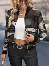 preiswerte Bomberjacke-Damen Freizeitjacke Warm Schnelltrocknend Reißverschluss Tasche Elegant Mode Täglich Einfach Tarnung Urlaub Lässig Täglich Ferien Kurz Baseball-Kragen Normale Passform Langarm Oberbekleidung Fuchsie