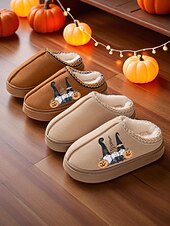 levne Pro ženy-Dámské halloweenské pantofle s plyšovou podšívkou - útulné domácí boty s potiskem dýní pro podzimní a sváteční dárky